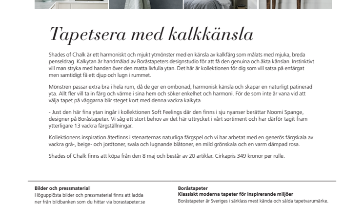 Tapetsera med kalkkänsla - ny kollektion från Boråstapeter