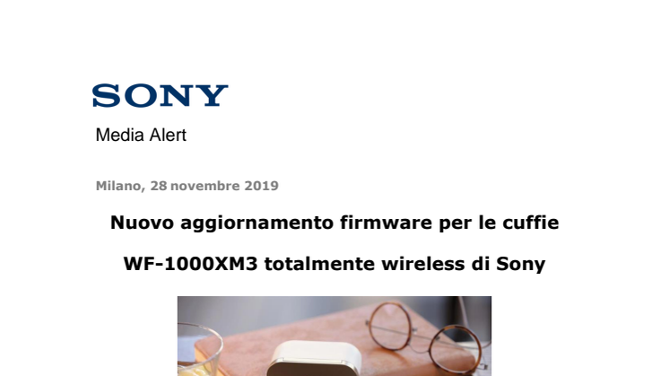 Nuovo aggiornamento firmware per le cuffie WF-1000XM3 totalmente wireless di Sony