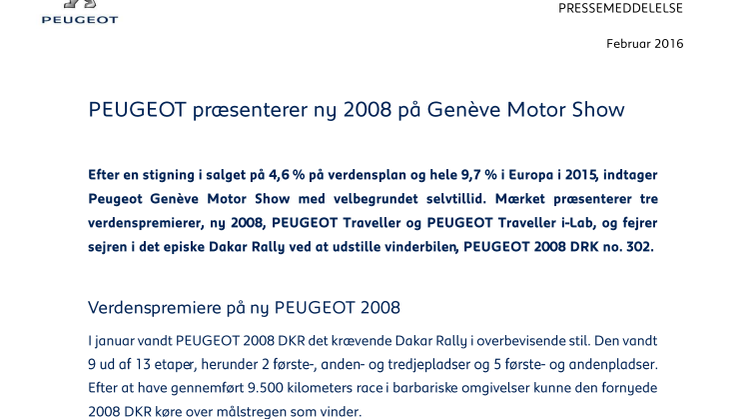 PEUGEOT præsenterer ny 2008 på Genève Motor Show