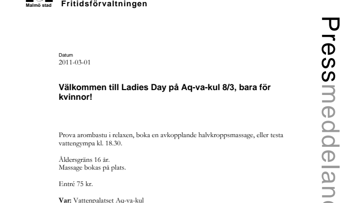 Välkommen till Ladies Day på Aq-va-kul 8/3 - bara för kvinnor!