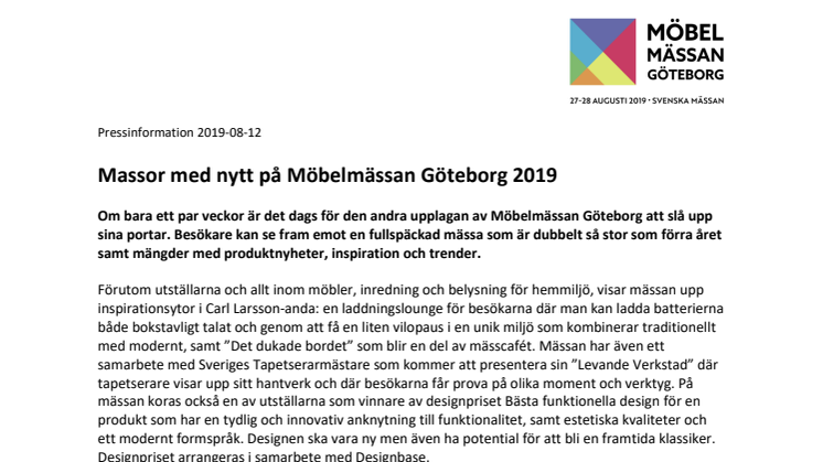 Massor med nytt på Möbelmässan Göteborg 2019