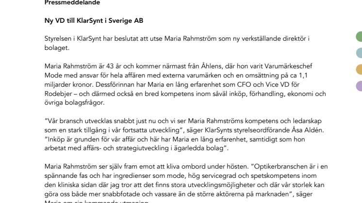 Maria Rahmström  ny vd för KlarSynt