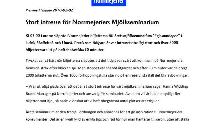 Stort intresse för Norrmejeriers Mjölkseminarium 
