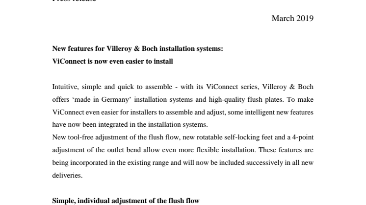 New features for Villeroy & Boch installation systems:  ViConnect is now even easier to install