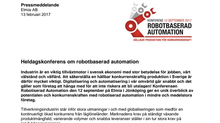 Heldagskonferens om robotbaserad automation