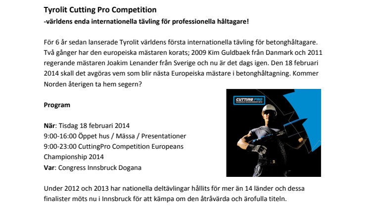 Tyrolit Cutting Pro Competition - världens enda internationella tävling för professionella håltagare! 