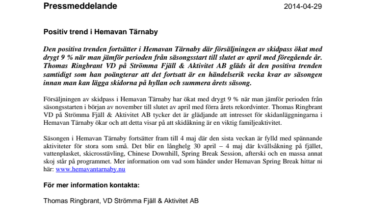 Positiv trend i Hemavan Tärnaby