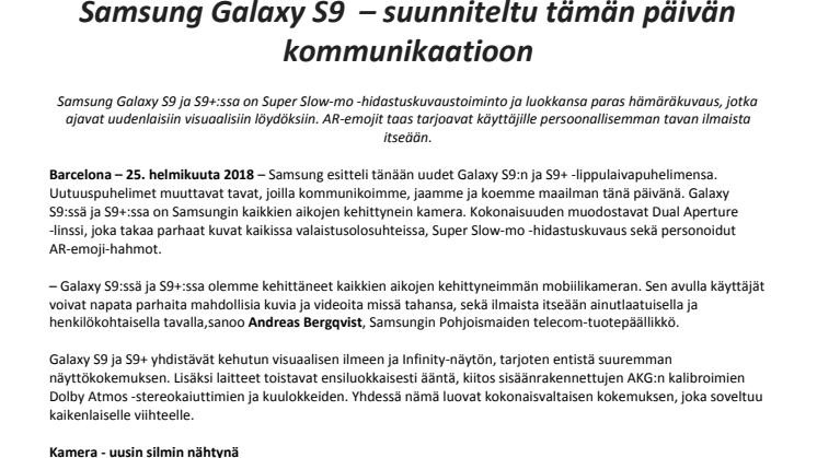 Samsung Galaxy S9  – suunniteltu tämän päivän kommunikaatioon