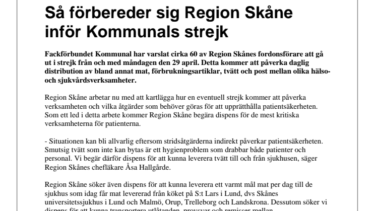 Så förbereder sig Region Skåne inför Kommunals strejk