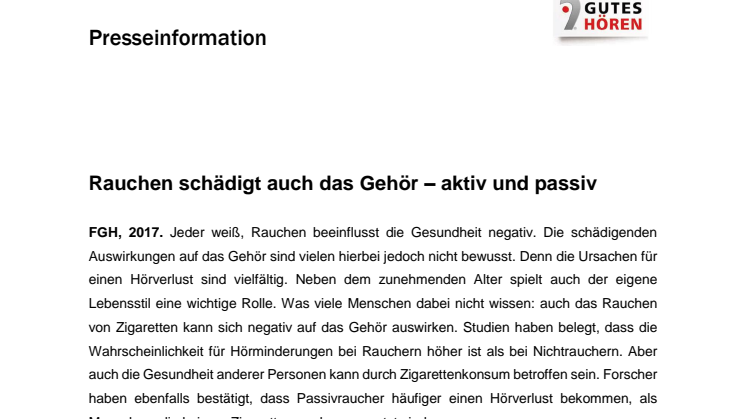 Rauchen schädigt auch das Gehör – aktiv und passiv