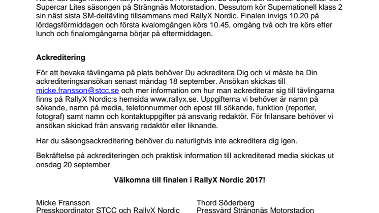Mediainbjudan till finalen i RallyX Nordic 2017