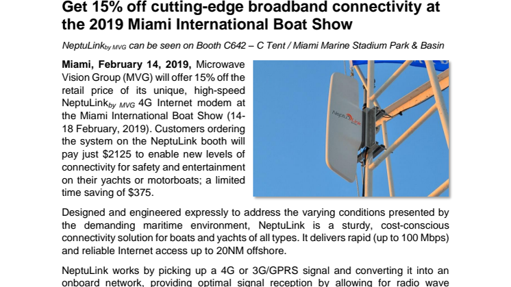 NeptuLink: Get 15% off cutting-edge broadband connectivity at the 2019 Miami International Boat Show