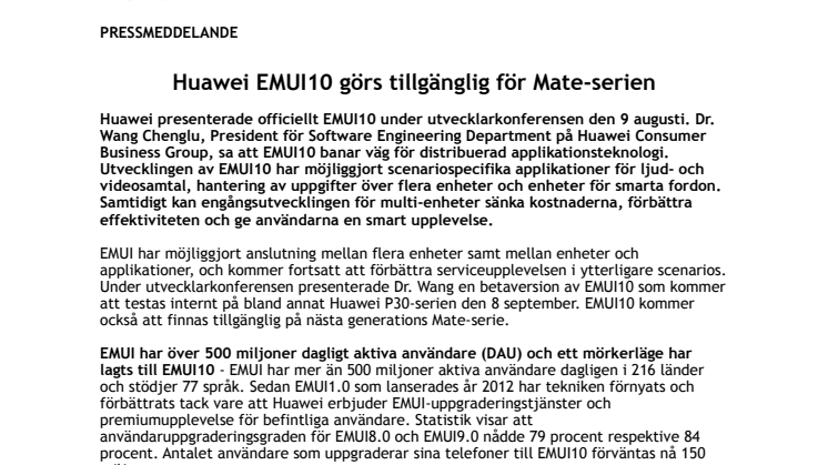 Huawei EMUI10 görs tillgänglig för Mate-serien