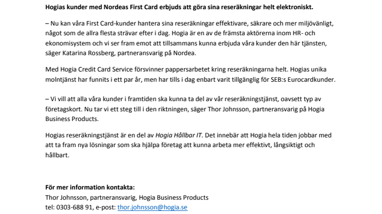 Hogia lanserar reseräkningstjänst för First Card