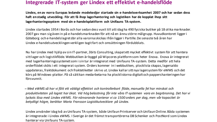 Integrerade IT-system ger Lindex ett effektivt e-handelsflöde