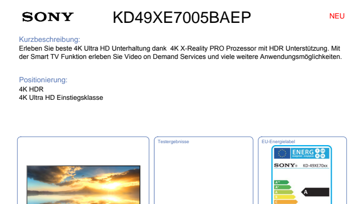 Datenblatt KD49XE7005BAEP von Sony