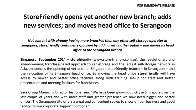 StoreFriendly opens yet another new branch; adds new services; and moves head office to Serangoon
