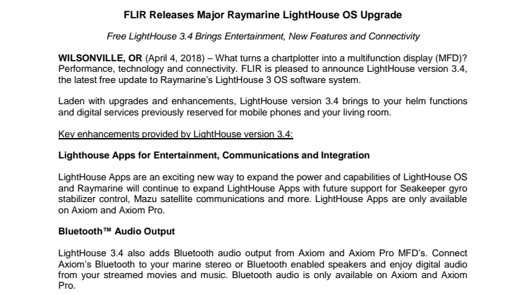Raymarine: FLIR Releases Major Raymarine LightHouse OS Upgrade