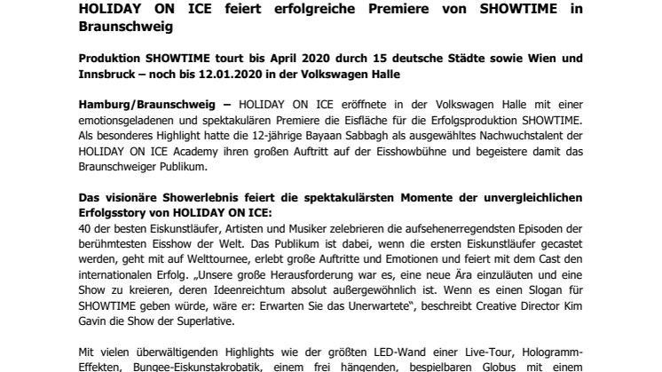 HOLIDAY ON ICE feiert erfolgreiche Premiere von SHOWTIME in Braunschweig