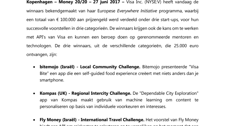 Kompas wint € 50.000 bij eerste Europese Everywhere Initiative van Visa