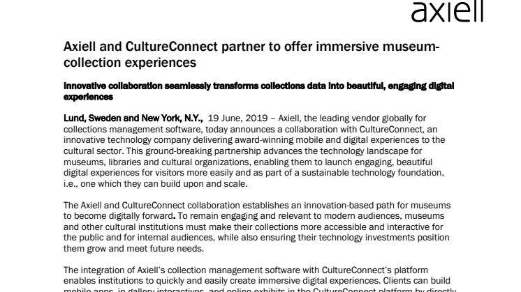 Axiell and CultureConnect partner to offer immersive museum-collection experiences