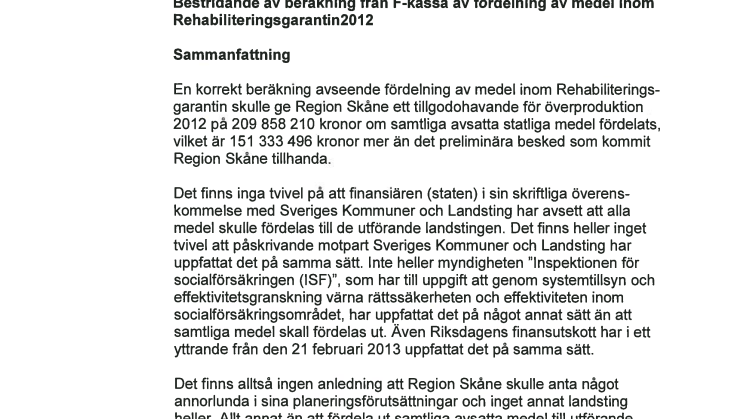 Region Skånes brev till Socialdepartement