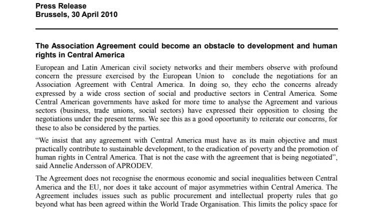 EU missar utvecklingsfrågor i handelsavtal med Centralamerika