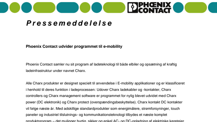 ​  Phoenix Contact udvider programmet til E-mobility