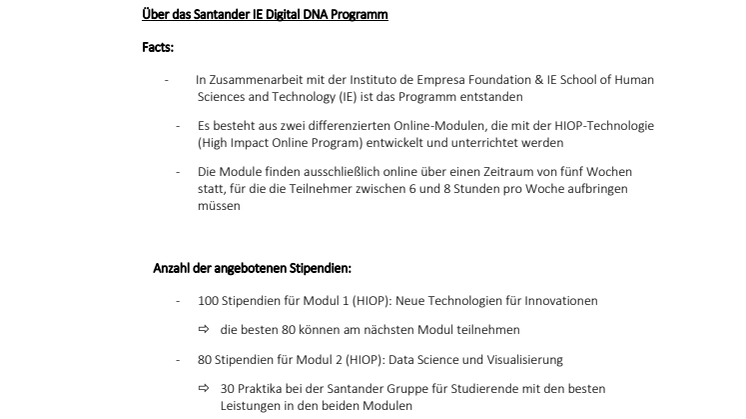 Informationen über das Santander IE Digital DNA Programm