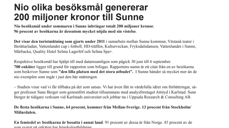 Nio olika besökmål genererar 200 miljoner kronor till Sunne