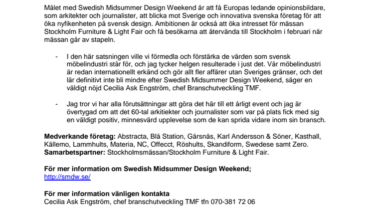 Succé för första upplagan av Swedish Midsummer Design Weekend!