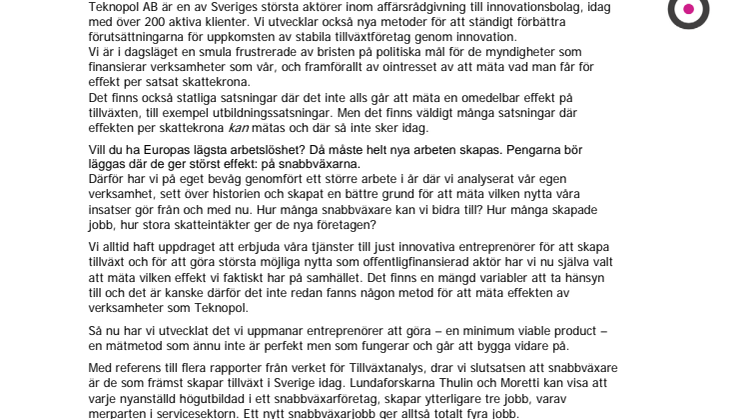 Sätt mål för innovationspolitiken, Damberg!