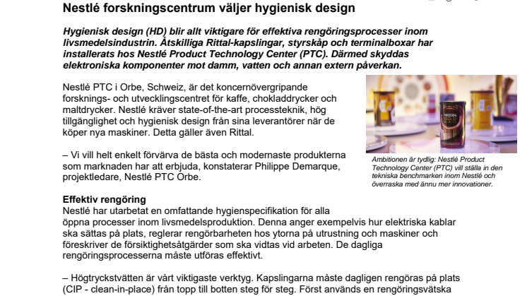 Nestlé forskningscentrum väljer hygienisk design