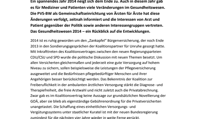 PVS Baden-Württemberg: Jahresrückblick 2014 