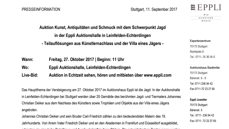 Auktion Kunst, Antiquitäten und Schmuck mit dem Schwerpunkt Jagd