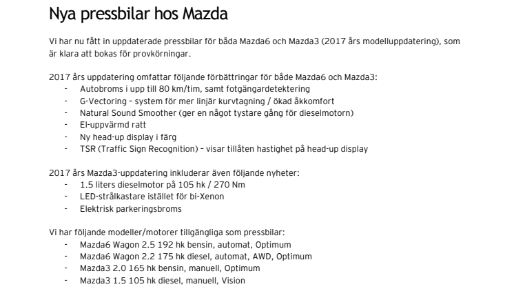 Nya pressbilar hos Mazda 