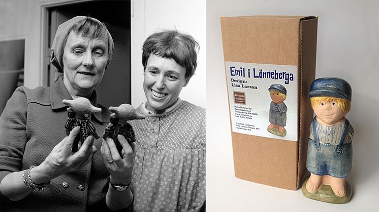 Lisa Larson och Astrid Lindgren i ateljén i slutet av 60-talet + den nya Emilfiguren