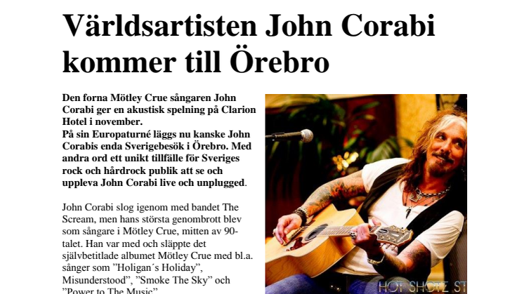 Världsartisten John Corabi kommer till Örebro