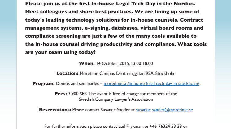 Welcome to the In-house Legal Tech Day - October 14 