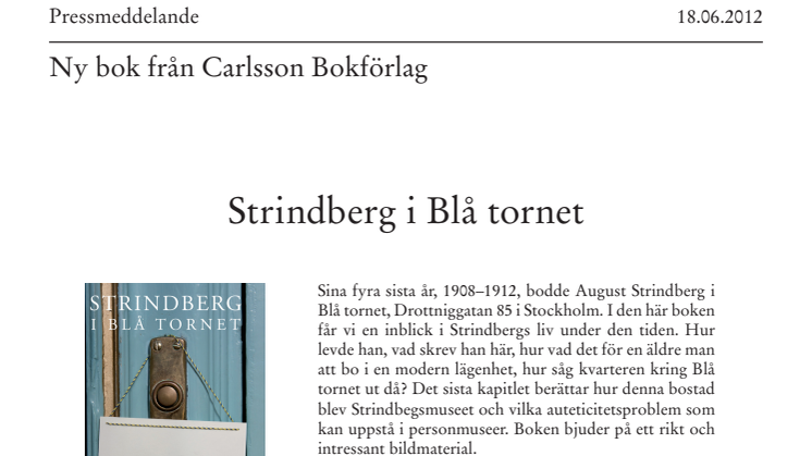 Ny bok: Strindberg i Blå tornet
