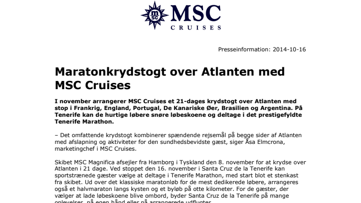 Maratonkrydstogt over Atlanten med MSC Cruises