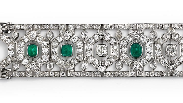 Dronning Alexandrines smaragd- og diamantarmbånd. Vurdering- DKK 300.000-400.000