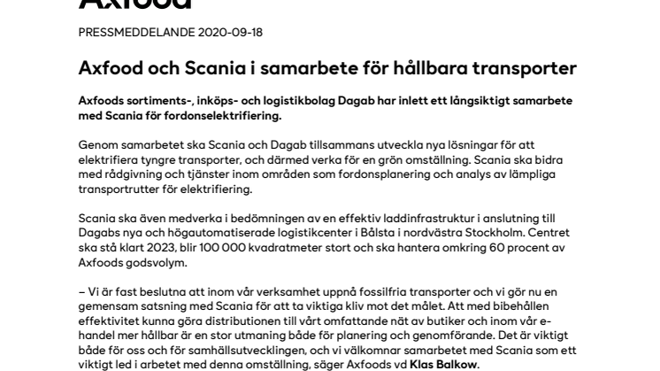 Axfood och Scania i samarbete för hållbara transporter 