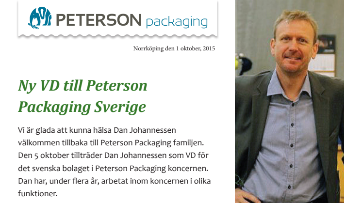 Ny VD till Peterson Packaging Sverige