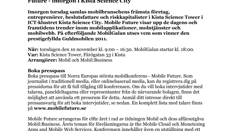 Välkommen till Nordens största mobilkonferens - Mobile Future - imorgon i Kista Science City
