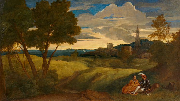 Vecellio Tiziano: Abendlandschaft mit Figurenpaar 