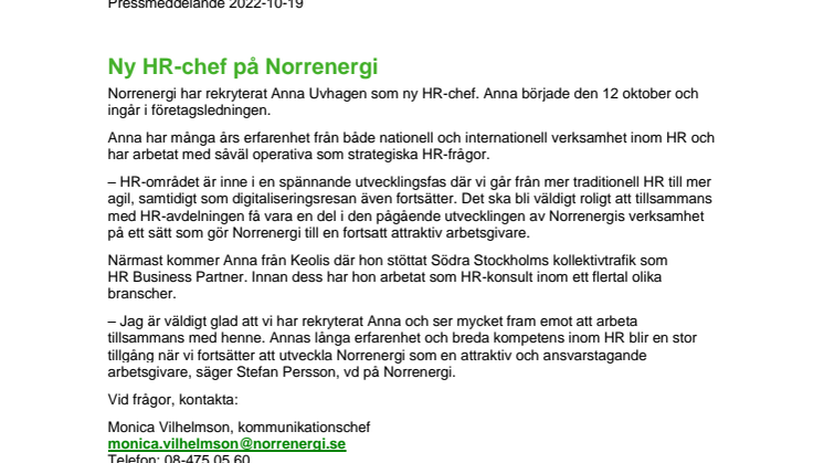 Ny HR-chef på Norrenergi