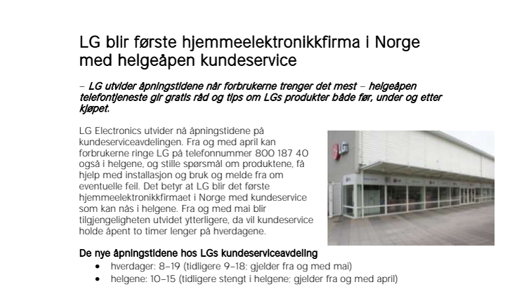 LG blir første hjemmeelektronikkfirma i Norge med helgeåpen kundeservice