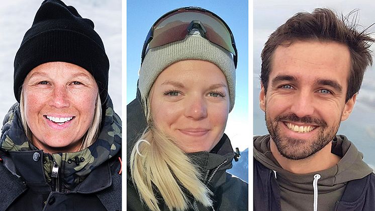 Carolina Edwall, Natalie Hermansson och Mathias Moberg, 2020-års stipendiater för unga ledare på snö.