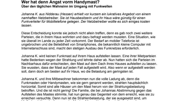 Wer hat denn Angst vorm Handymast - über den täglichen Wahnsinn im Umgang mit Funkwellen